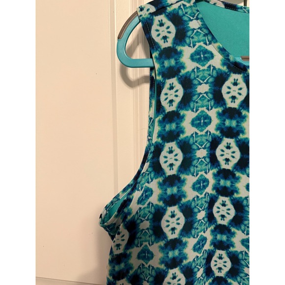 Dana Buchman Women's XL Teal Blue Geometric Print Sleeveless Ruffle Dress Lined - Picture 4 of 14
